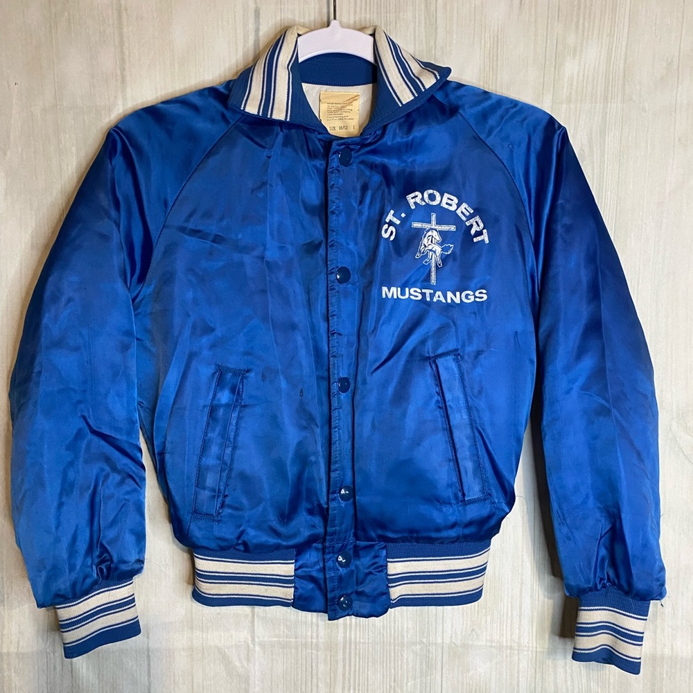 Vintage 80s Nasco Satin Jacket Medium Made in USA 10/12 ST. Robert Mustangs